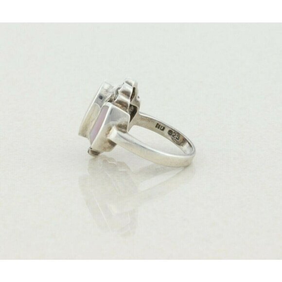 Sterling Silver Mother of Pearl and Marcasite Ring Size 6 1/4 - Picture 8 of 8